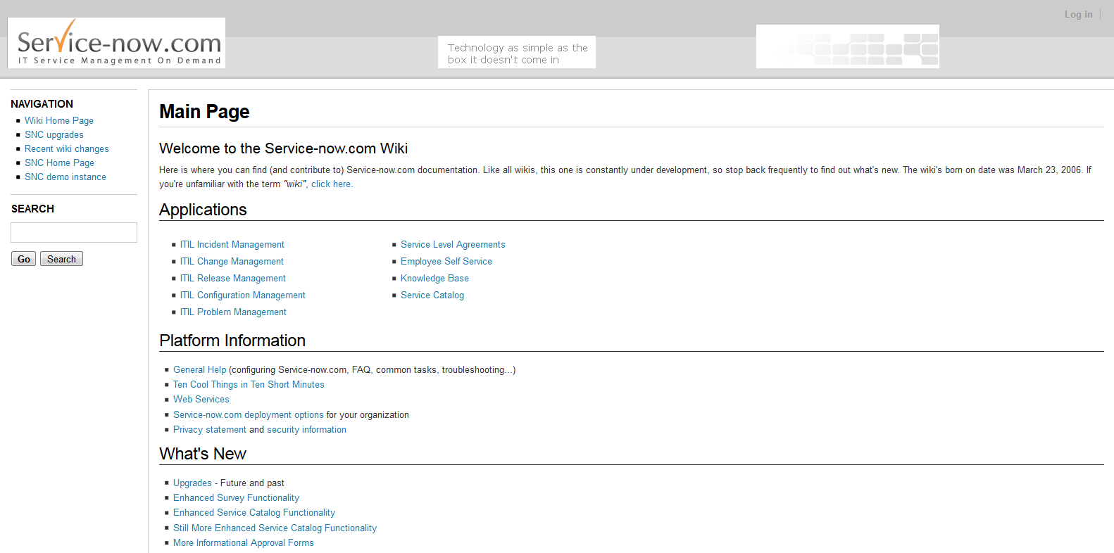 ServiceNow Wiki's site (mediawiki) 2007