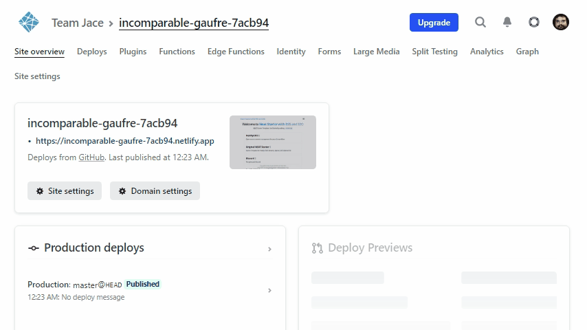 Animated gif clicking Site settings, Change site name, and renaming site
